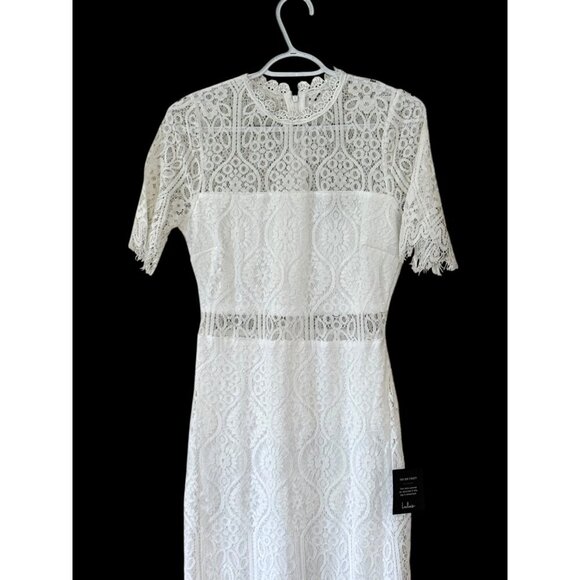 Lulu's Women's Remarkable Sheer Lace Short Sleeve Dress White Size S NWT - Picture 6 of 12